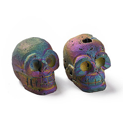(966) Внутренний цвет Кристалл / Лиловато-лиловый на подкладке Галька естественный druzy geode кварцевые бусины, Украшения для дома из драгоценных камней, нет отверстий / незавершенного, череп черепа, с покрытием цвета радуги, 42x36.5x51 мм