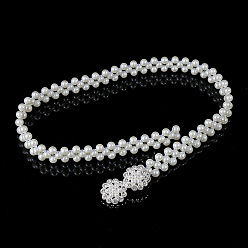 Bowknot Эластичные ремни-цепочки из белого акрила с имитацией жемчуга и пряжками из сплава, серебряный цвет гальваническим, бантом, 600~800x20~30 мм