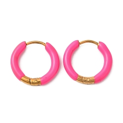 Розовый 304 серьги-кольца из нержавеющей стали и эмали для женщин, кольцо, золотые, туманная роза, 17x3 мм