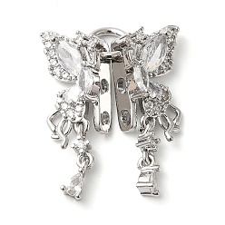 Прозрачный Латунные микро проложить кубического циркония слайд прелести, без кадмия, без никеля и без свинца, бабочка, платина, прозрачные, 22x18x6 мм, отверстие : 1.4 мм