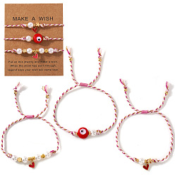 (52) Непрозрачная лаванда 3шт. браслеты ручной работы из латуни с эмалированными подвесками, Браслеты из плетеных бусин и бусин, символизирующих сглаз, для женщин., с пластиковой имитационной жемчужиной, разноцветные, 11.02 дюйм (28 см)