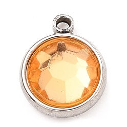 Топаз 304 прелести нержавеющей стали, с акриловыми стразами, очарование камня, граненые, плоско-круглые, цвет нержавеющей стали, топаз, 12x10x4.4 мм, отверстие : 1.3 мм