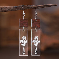 June Rose Акриловые серьги с подвесками в богемном стиле с цветком рождения, нержавеющей стали, украшения для женщин, платина, июньская роза, 80x15 мм