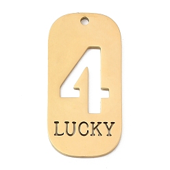 Настоящее золото 18K 304 подвески из нержавеющей стали, овал с цифрой 4 и словом «счастливый», ионное покрытие (ip), реальный 18 k позолоченный, 35x17x1.5 мм, отверстие : 1.8 мм