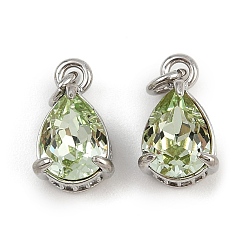 Желто-Зеленый Кулон из циркония, слезинки, со стеклом и прыжковым кольцом, стойки покрытие, платина, без свинца и без кадмия, долговечный, желто-зеленый, 11.5x7x5.5 мм, отверстие : 1.6 мм