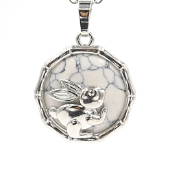 Говлит Природные подвески Говлит, плоская круглая форма из латуни платинового цвета с подвесками в виде кролика, 25x10 мм