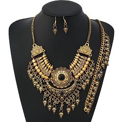 Черный Ожерелья, серьги-подвески и браслеты с подвесками из сплава с синтетической бирюзой в форме капли, чёрные, 400 мм