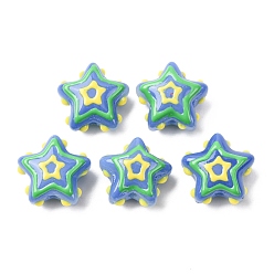 Бирюза Стеклянные эмалевые бусины, бусины ручной работы, звезда, бирюзовые, 14x14.5x8 мм, отверстие : 1.4 мм