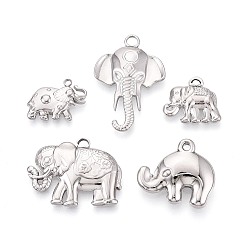 Нержавеющая Сталь Цвет 5 шт. 304 подвески из нержавеющей стали, Слон прелести, цвет нержавеющей стали, 12~28x15~25x3~5 мм, отверстие : 1.6~2.5 мм