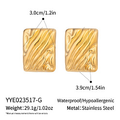 Chapado en Oro Real 18K Pendientes de botón de acero inoxidable con textura, Rectángulo, real 304 k chapado en oro, 18 mm
