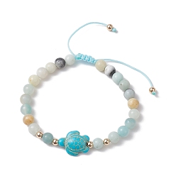 Tortoise Браслеты из плетеных бусин с натуральным цветком амазонита, круглые, из бисера, с окрашенными синтетическими бирюзовыми бусинами для женщин и мужчин, черепаха, внутренний диаметр: 2~3-1/8 дюйм (5.2~8 см)