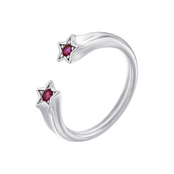 Средний Фиолетово-красный Латунные микропаве кубические цирконии манжеты открытые кольца для женщин, звезда, платина, средне фиолетовый красный, 17 мм