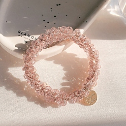 Pink Резинки для волос из граненого стекла, с плоскими круглыми прелести, аксессуары для волос из конского хвоста для девочек и женщин, розовые, 60 мм
