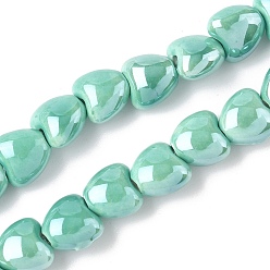 Бирюза Фарфора ручной работы бисер нитей, сердце, яркие глазированный фарфор, бирюзовые, 9.5x10x6.5 мм, отверстие : 1.6 мм, около 40 шт / нитка, 14.57'' (37 см)