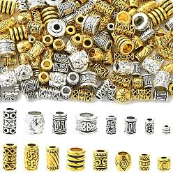Antique Silver & Antique Golden 160Pcs 16 Styles Tibetan Style Zinc Alloy Beads, Large Hole Beads, Lead Free & Cadmium Free, Mixed Shape, Antique Silver & Antique Golden, 6~10x5~9.8mm, Hole: 2~7.5mm, 10pcs/style