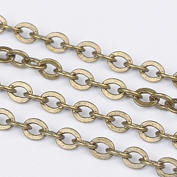 Antique Bronze Brass Flat Oval Cable Chains, Unwelded, with Spool, Cadmium Free & Lead Free, Antique Bronze, 3.3x2.6x0.5mm, about 301.83 Feet(92m)/roll