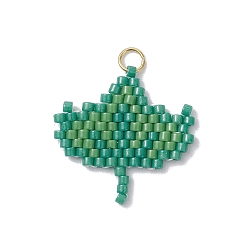 Зеленый Подвески из бисера, лист, с 304 кольцами из нержавеющей стали, реальный 18 k позолоченный, зелёные, 20x20.5x1.5 мм, отверстие : 2.9 мм