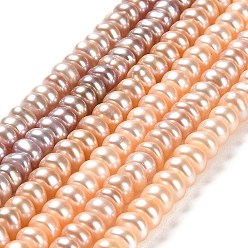 PeachPuff Natural Cultured Freshwater Pearl Beads Strands, Rondelle, Grade 3A, PeachPuff, 5~5.5x4~4.5mm, Hole: 0.8mm, about 96~100pcs/strand, 14.96~15.04 inch(38~38.2cm)