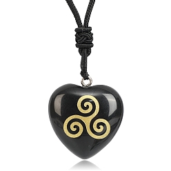 Обсидиан Ожерелья с подвесками из натурального обсидиана ко Дню Святого Патрика, сердце, 26.77 дюйм (68 см)