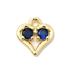 Темно-Синий Латунные микро проложить кубического циркония подвески, сердце прелести, стойки покрытие, долговечный, без кадмия и без свинца, реальный 18 k позолоченный, темно-синий, 10.5x10x2.5 мм, отверстие : 1.5 мм