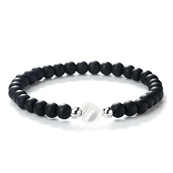 Black Onyx Браслет из натурального черного оникса с сердцем и круглыми бусинами