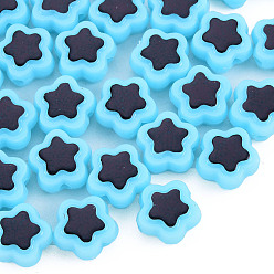 Light Sky Blue Plating Opaque Acrylic Beads, Metal Enlaced, Star, Light Sky Blue, 9.5x10x5mm, Hole: 1.6mm, about 1850pcs/500g