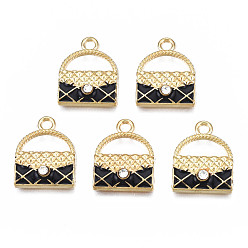 Черный Стойки обшивки сплава эмали подвески, с кристально горный хрусталь, без кадмия, без никеля и без свинца, пакет, чёрные, 16x12.7x3 мм, отверстие : 1.6 мм