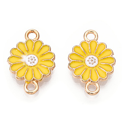 Gold Zinc Alloy Enamel Sunflower Connector Charms, Flower Links, Light Gold, Gold, 18x12x2mm, Hole: 1.8mm