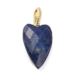 Lapis Lazuli Natural Lapis Lazuli Pendants, Faceted Heart Charms with Brass Findings, Golden, 27x12x7mm, Hole: 6.5x4mm