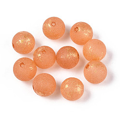 Коралловый Выпечка окрашенные стеклянные бусины, круглые, с золотой порошок, коралл, 8~8.5 мм, отверстие : 1.2~1.5 мм, Около 1430 шт / 1000 г