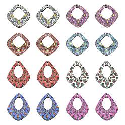 (52) Непрозрачная лаванда 40 шт. 8 стили подвески из липы с принтом, назад случайный цвет, квадрат и слеза, разноцветные, 34~40x32~34x3 мм, отверстие : 1.6~1.8 мм, 5 шт / стиль