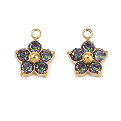 Разноцветный 304 подвески из микро-паве из нержавеющей стали с фианитами, цветка сливы, красочный, 11x9.5x3.5 мм, отверстие : 1.6 мм