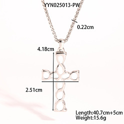 Белый Ожерелья с подвеской-крестом из нержавеющей стали с эмалью, цвет нержавеющей стали, белые, 16.02 дюйм (40.7 см)