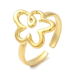 Золотой 304 открытые манжеты из нержавеющей стали, полые цветок, золотые, внутренний диаметр: 18 мм