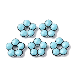 Светло-Голубой Стеклянные эмалевые бусины ручной работы, цветок, окрашенная и подогревом, Небесно-голубой, 24x24.5x7~8 мм, отверстие : 5.8 мм