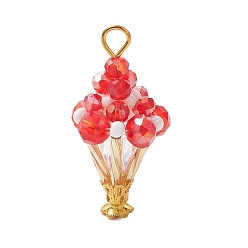 Красный Стеклянные подвески, очарование мороженого, С результатами сплава и железа, граненые, красные, 35.5x18 мм, отверстие : 4.5 мм