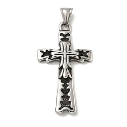 Античное Серебро 316 хирургические подвески из нержавеющей стали, крестик, античное серебро, 52x30x5.5 мм, отверстие : 4x8 мм