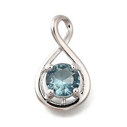 Бледно-бирюзовый 925 подвески из стерлингового серебра с паве из кубического циркония, бесконечная форма, платина, бледные бирюзовая, 17x10x4 мм, отверстие : 3.5x2.5 мм