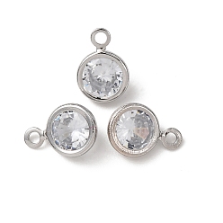 Платина Латунь стекло кулоны, круглый шарм, долговечный, стойки покрытие, граненые, платина, 8x6x3 мм, отверстие : 1.2 мм