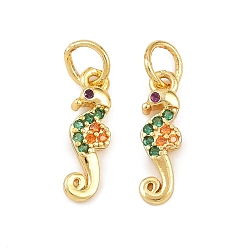 Sea Horse Латунные микро проложить кубического циркония прелести, долговечный, стойки покрытие, с целью перехода в кольце, реальный 18 k позолоченный, морской конек, 14x4x2 мм