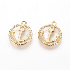 Золотой 304 подвески из нержавеющей стали, ионное покрытие (ip), кольцо с якорем, золотые, 17x14.5x1.5 мм, отверстие : 1.6 мм