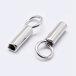 Rhodium Plated Rhodium Plated 925 Sterling Silver Cord Ends, Platinum, 7.5~8.5x3.5mm, Hole: 3mm, Inner Diameter: 3mm