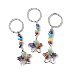 Смешанные камни Звезда латунные брелки смешанные камни, с железом, платина, 96~100 мм