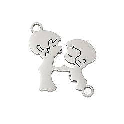 Нержавеющая Сталь Цвет 201 подвески из нержавеющей стали, Девочка Мальчик, цвет нержавеющей стали, 21.5x17x1 мм, отверстие : 1.4 мм