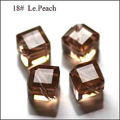 Персиковый Слойка Имитация Австрийские кристаллические шарики, класс AAA, граненые, кубические, розовые, 7x8.5x8.5 мм, отверстие : 0.9~1 мм