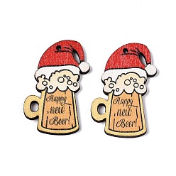 Hat Подвески из тополя с принтом, Рождественская серия, шляпа, 40x26.5x2 мм, отверстие : 1.6 мм