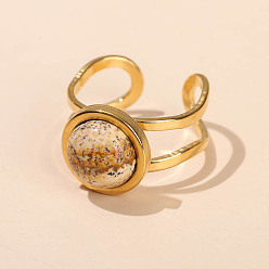 Камень Карты 304 Кольца-манжеты из нержавеющей стали и натурального камня, плоско-круглые, золотые, внутренний диаметр: 18 мм