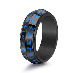 Черный Рунические слова амулет викингов вращающееся кольцо из нержавеющей стали, Кольцо-спиннер для успокоения беспокойства, медитации, чёрные, размер США 11 (20.6 мм)