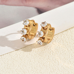 Плоский Круглый Серьги из 304 нержавеющей стали, с четким кубического циркония, золотые, плоско-круглые, 18x13 мм