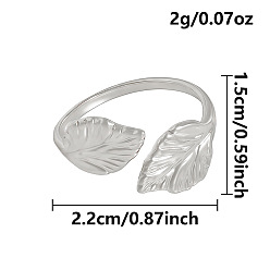 Нержавеющая Сталь Цвет 304 открытые кольца-манжеты из нержавеющей стали для женщин, лист, цвет нержавеющей стали, 15 мм, размер США 12 3/4 (22 мм)